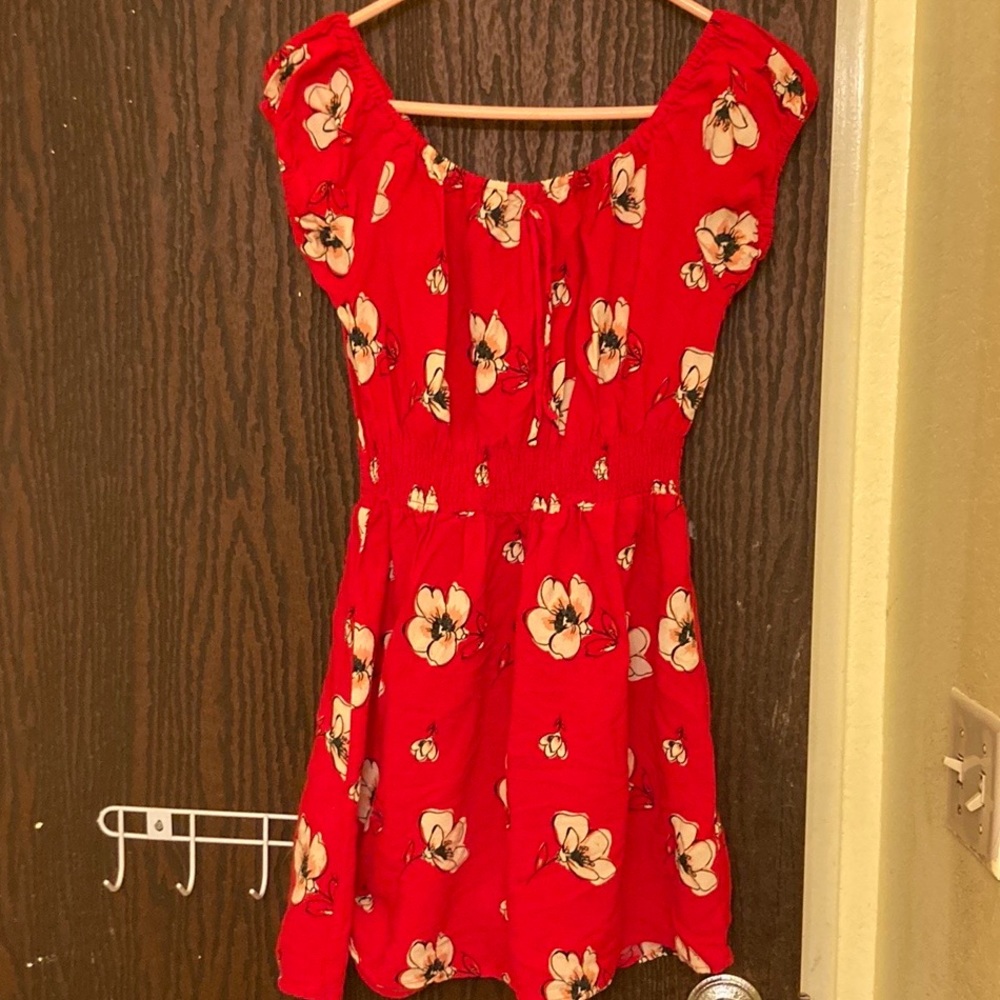 Forever 21 red dress with a of white sort of peachy floral print